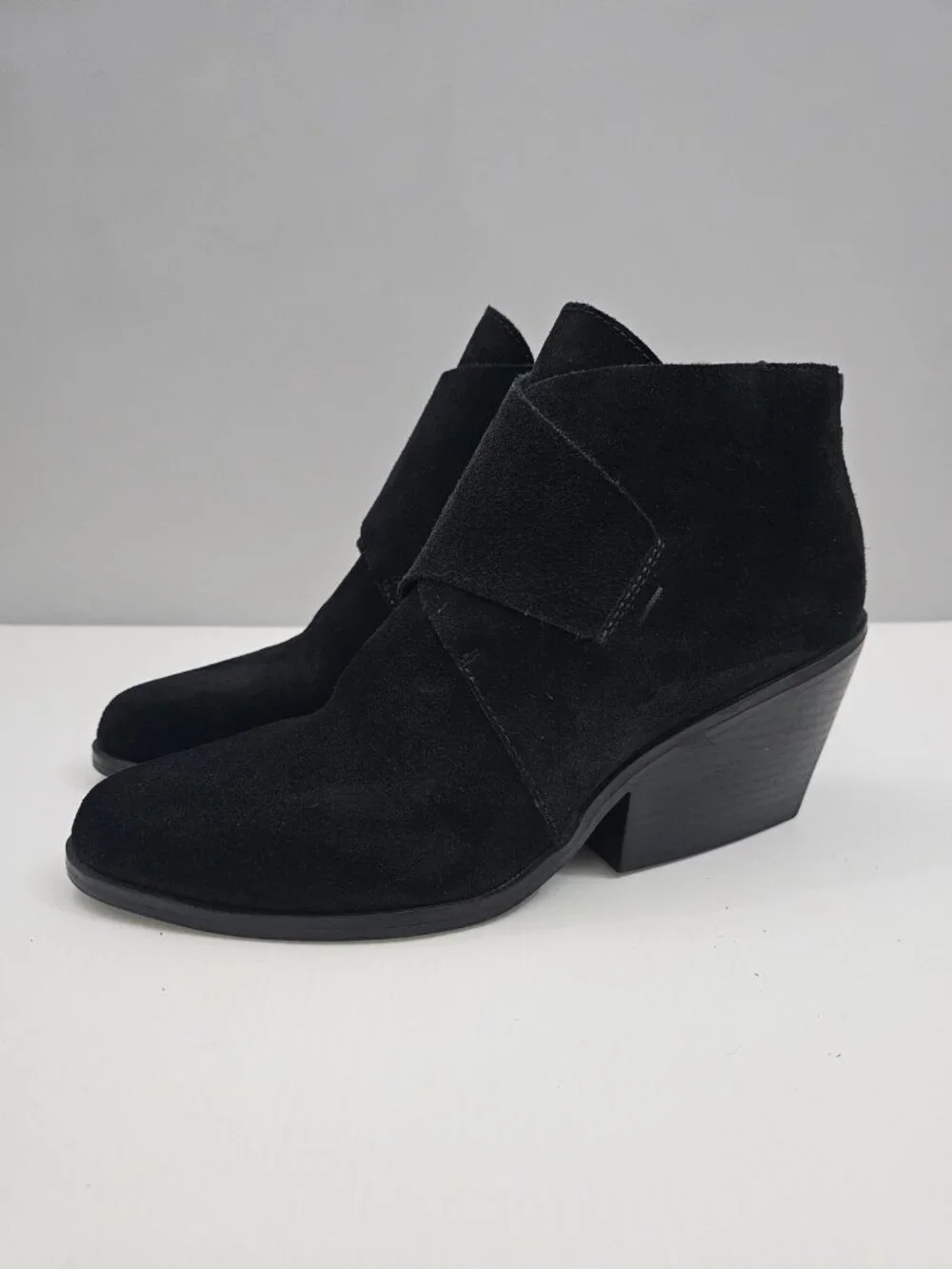 Eileen Fisher Trail Black Suede Ankle Boot Block Heel Western Fall Womens 9